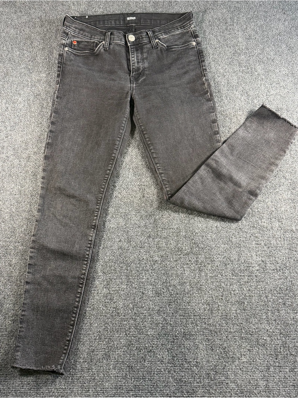 Hudson Jeans Women's 28 Natalie Skinny Ankle Mid Rise Faded Black Fray Denim